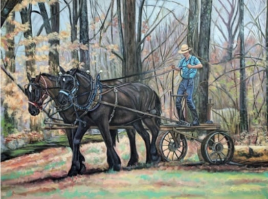 Painting of Amish Farmer with Horses, Cora Smith