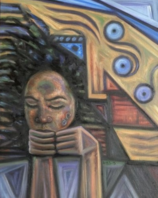 Cora Smith Painting of Young Woman Silenced by Fear