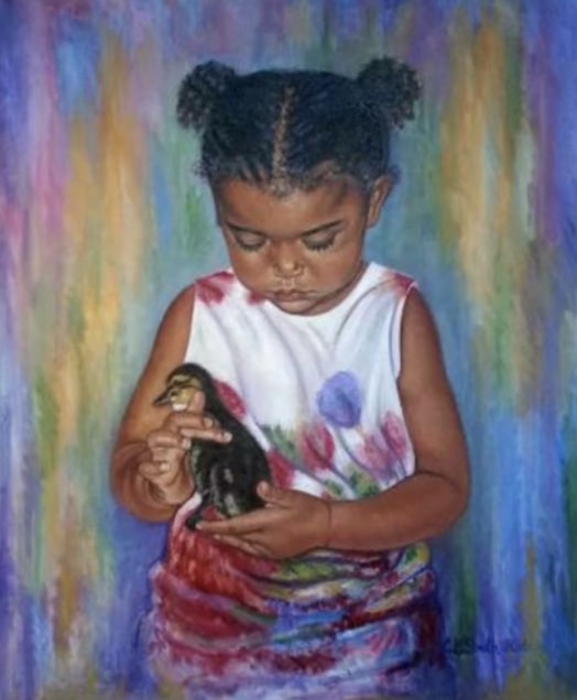 Painting of Little Girl with Duck, Cora Smith