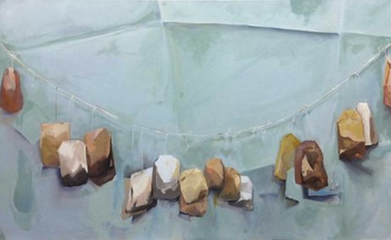Claira Heitzenrater Painting - Tea Bags Hanging from Afar
